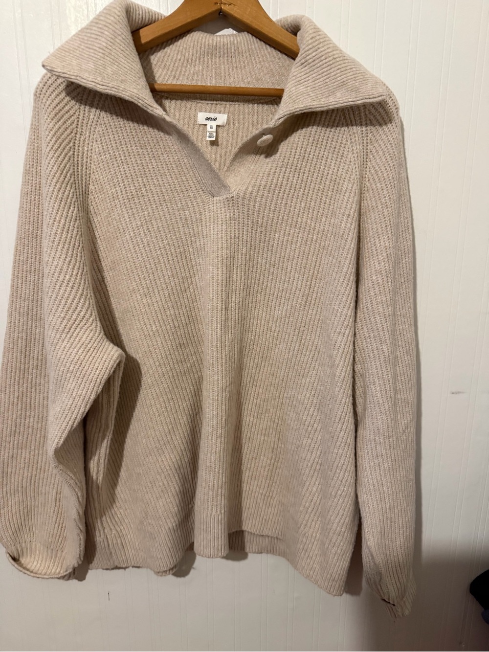 Aerie Oversized Cream Rib-Knit Sweater XL